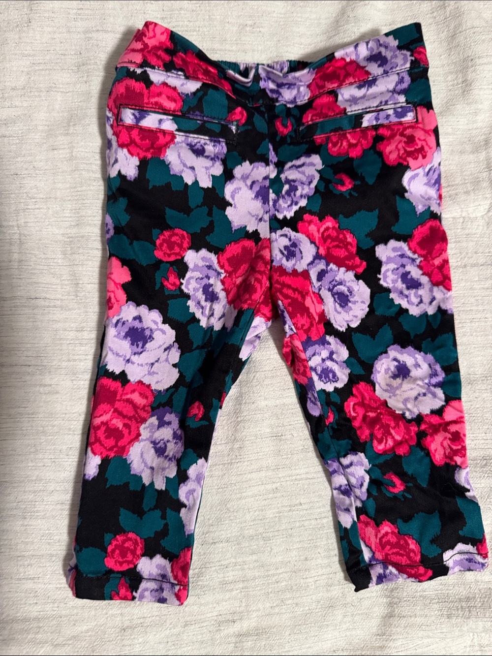 Janie and Jack Black Capri Leggings with Pink & Purple Floral Print